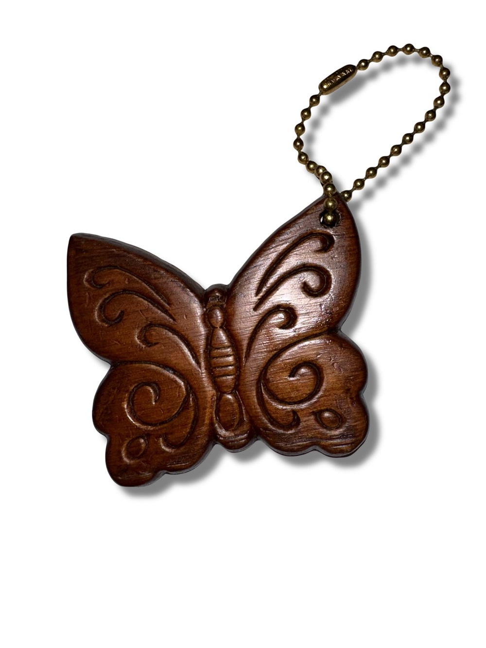 Vtg Wooden Butterfly Keychain